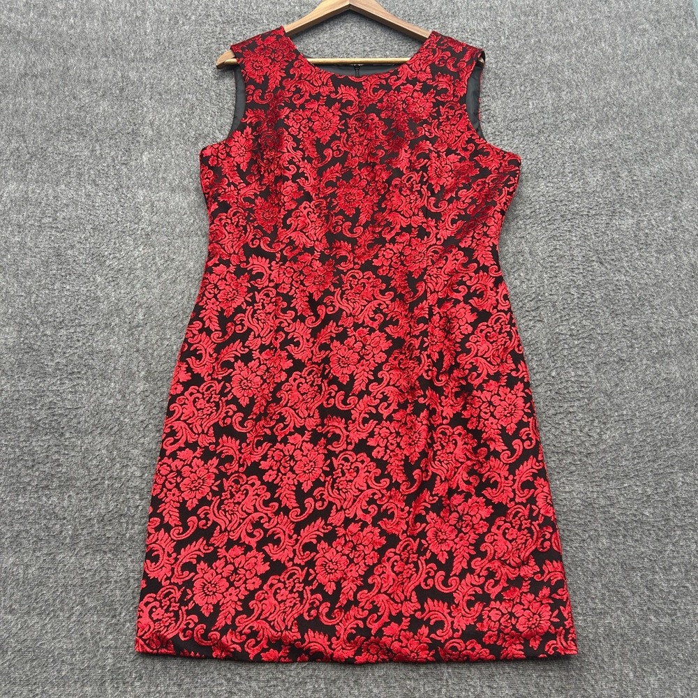 VTG Style Whimsigoth Red Black Floral Jacquard Dress Grunge Goth Witchy Sz 16